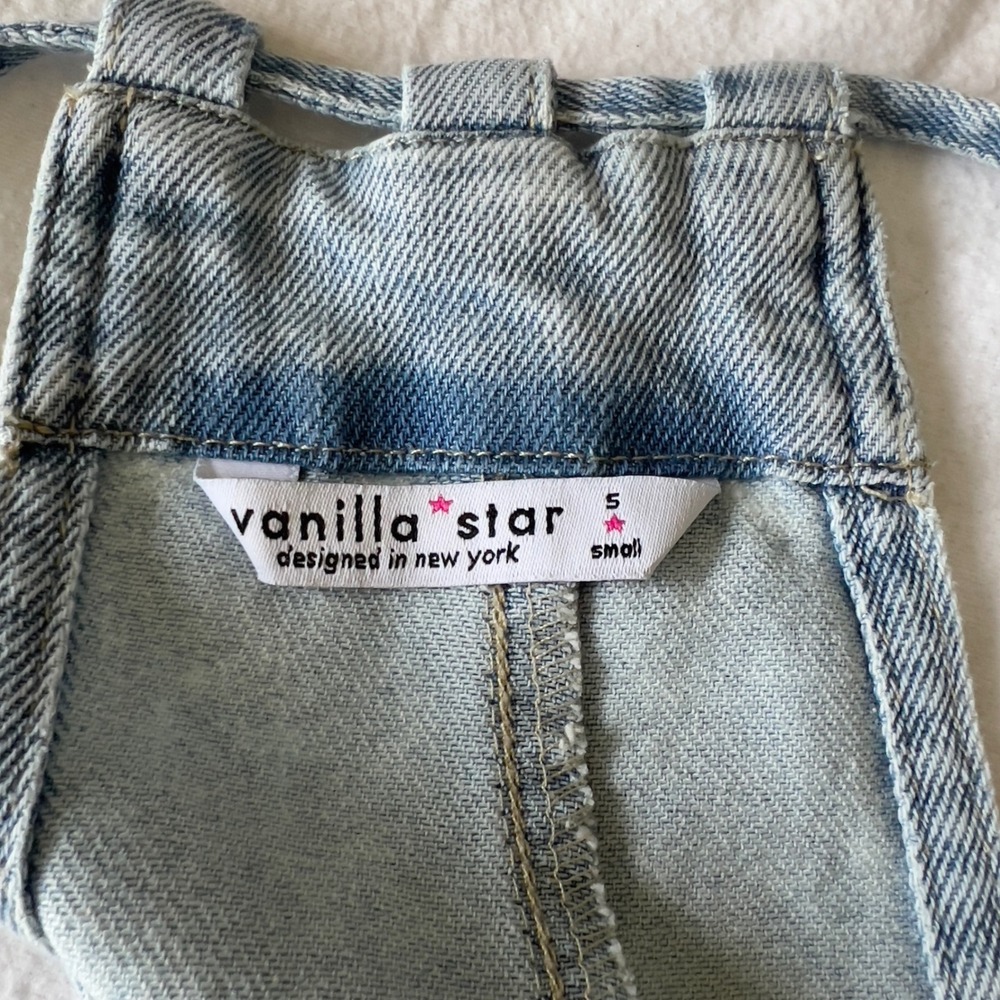 Vanilla Star Light Denim Wide Leg Jumpsuit Small 90s Y2K Streetwear Bib Overalls - Picture 5 of 16